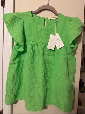 STARK Women Bright Green Ruffle Sleeve Top
